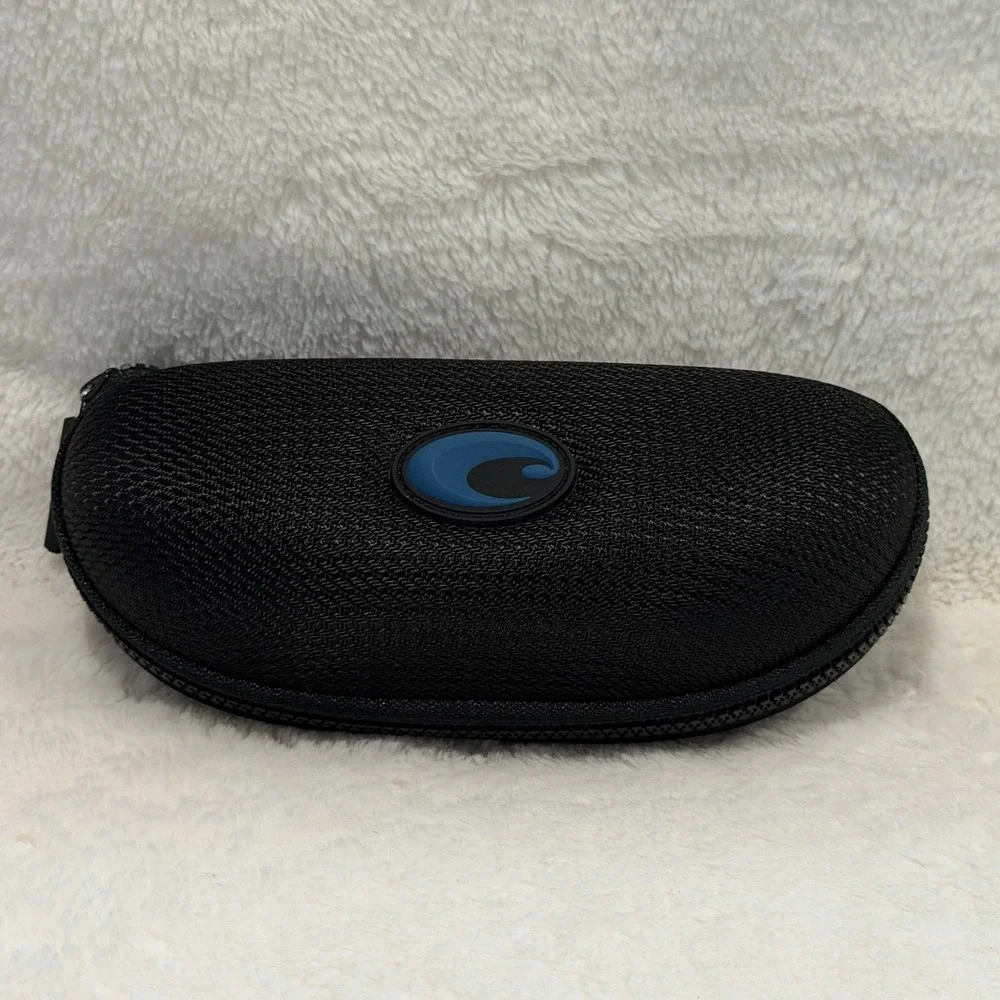 Costa Del Mar Zippered Hard Shell Black Sunglass Case & Blue Logo Cleaning Cloth